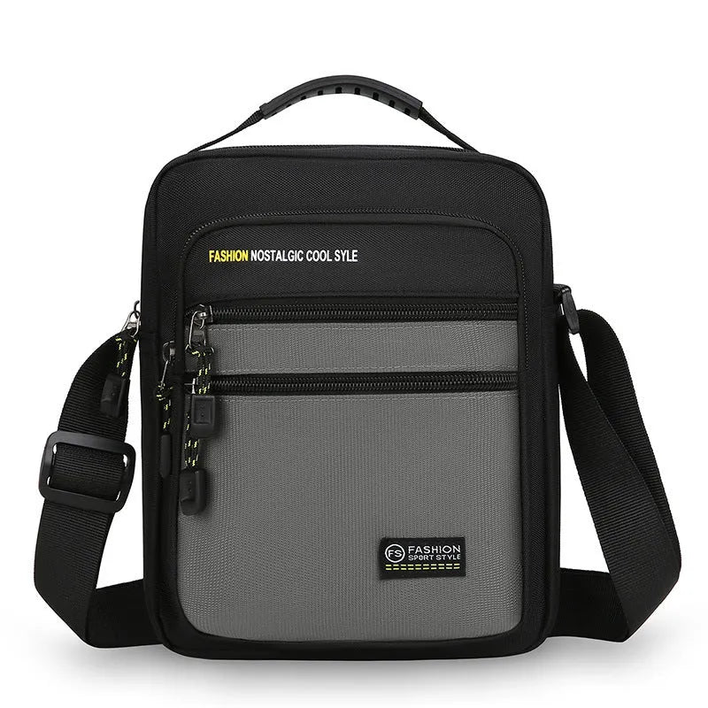 Men's green waterproof nylon crossbody bag with urban style and sewing thread detail