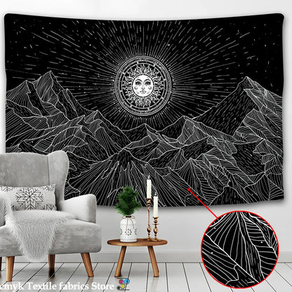 Rectangular skull tapestry with geometric pattern in Nordic style, machine-woven polyester construction