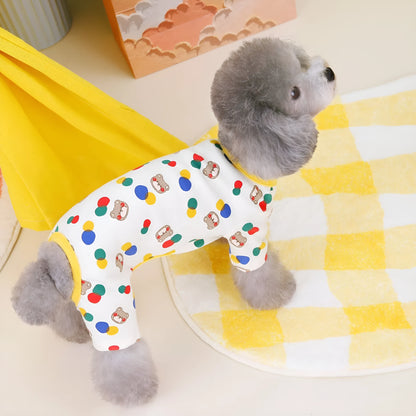 Colourful ball bear dog outfit in beige and light brown colours made from cotton spandex blend