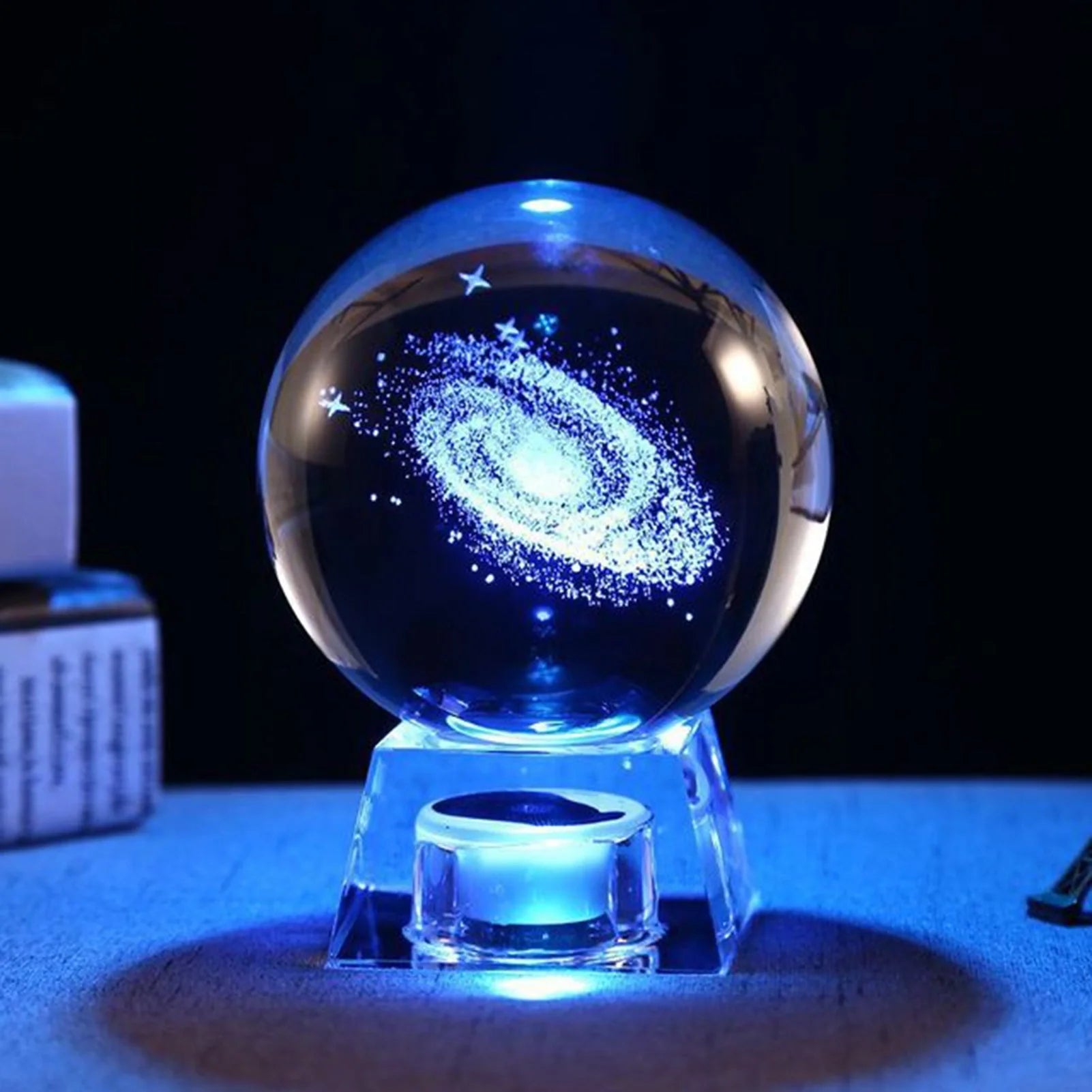 LED Music Box with luminous crystal ball showcasing Milky Way or Solar System design
