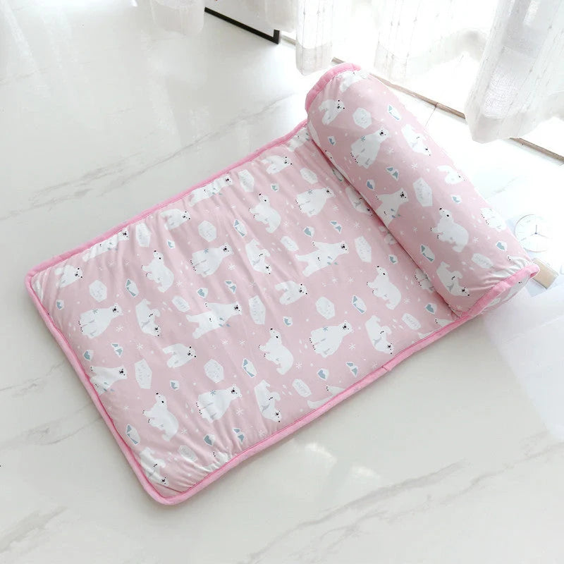 Summer Ice Silk Cool Pet Pad in various colors and sizes for pet heat relief