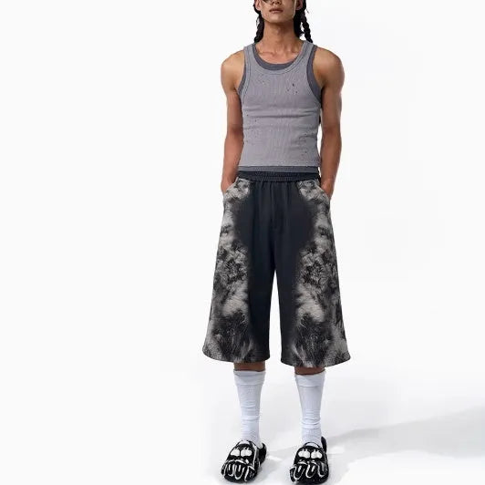 Street trendy printed loose trousers set with hoodie, seven-inch pants, and trousers in coordinated colours