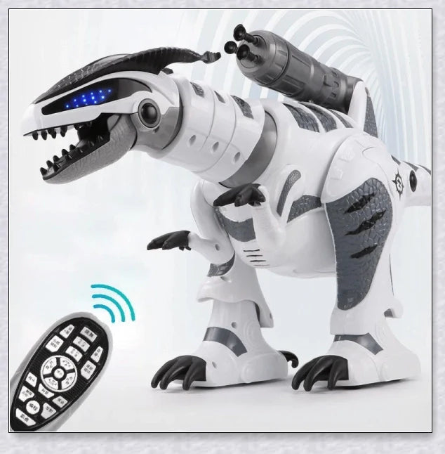 Intellisaur remote-controlled dinosaur toy robot with flexible movements, touch-sensitive mode, and exciting sucker bullet battles