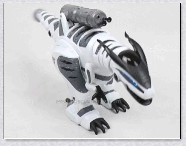 Intellisaur remote-controlled dinosaur toy robot with flexible movements, touch-sensitive mode, and exciting sucker bullet battles