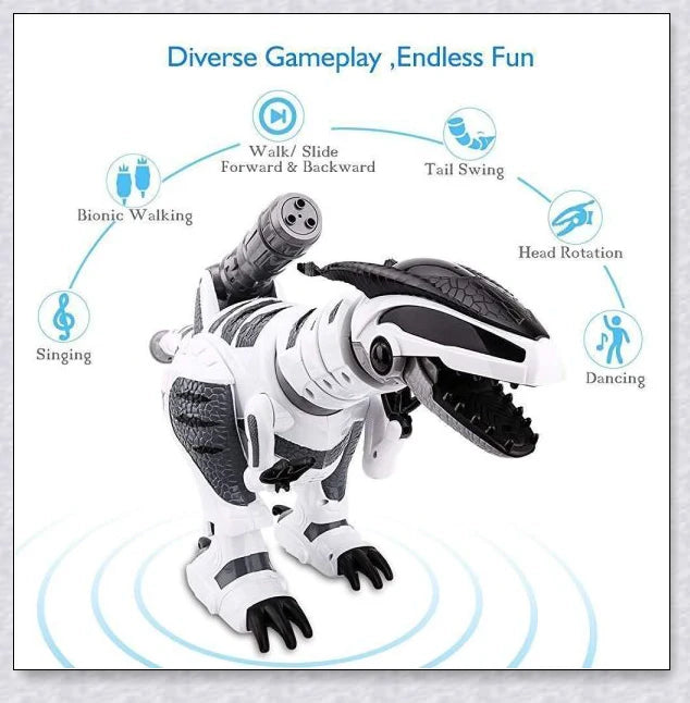 Intellisaur remote-controlled dinosaur toy robot with flexible movements, touch-sensitive mode, and exciting sucker bullet battles