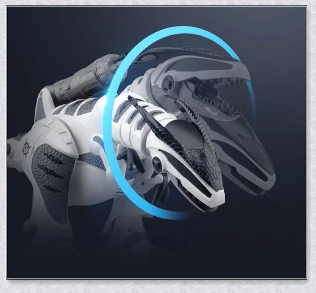 Intellisaur remote-controlled dinosaur toy robot with flexible movements, touch-sensitive mode, and exciting sucker bullet battles