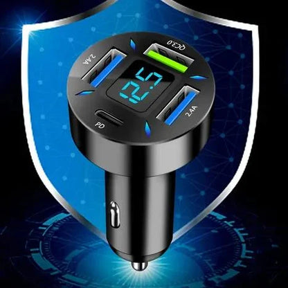 66W 4-Port USB Car Charger with Quick Charge 3.0 and Power Delivery for fast charging of multiple devices in the car