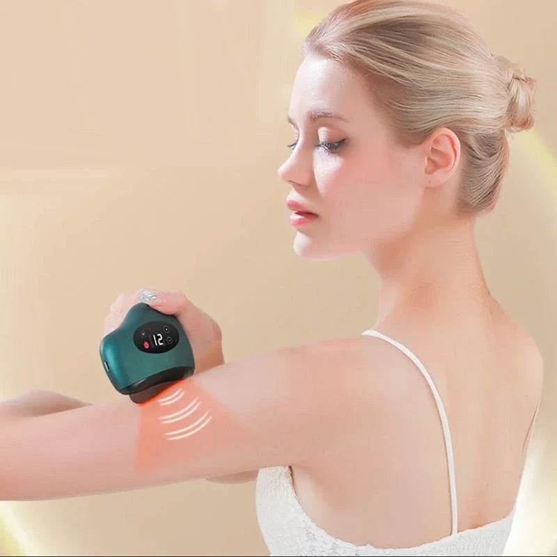 Electric Gua Sha Massager with hot stone heating, vibration, and red light therapy for skin rejuvenation and body contouring