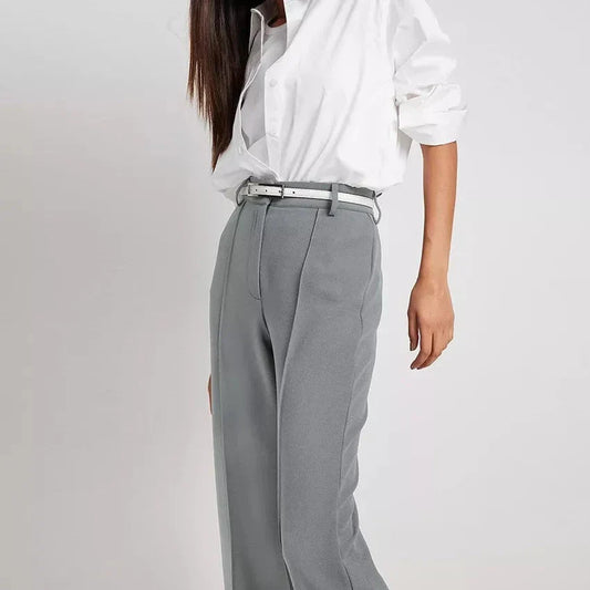 Elegant high waist pleated wide leg trousers for women in solid color with button detailing