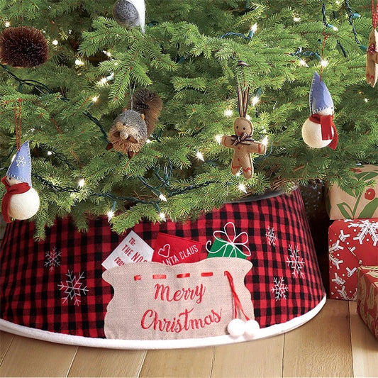 48-inch Black And Red Grid Cloth Bag Tree Skirt with a timeless grid pattern and generous coverage for Christmas trees
