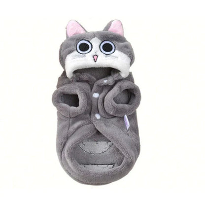 Coral fleece pet clothing in various sizes and colors for cats and dogs to stay warm and cozy during the winter season.