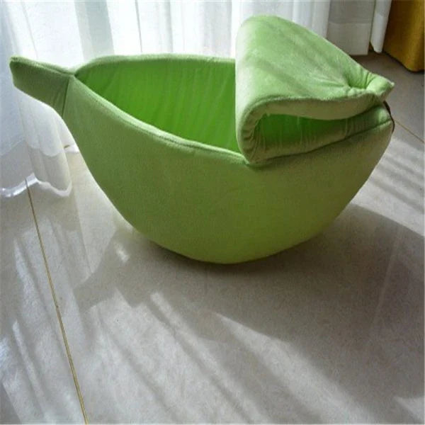 Comfortable banana-shaped pet sleeping bag made with soft, plush materials for cozy pet napping