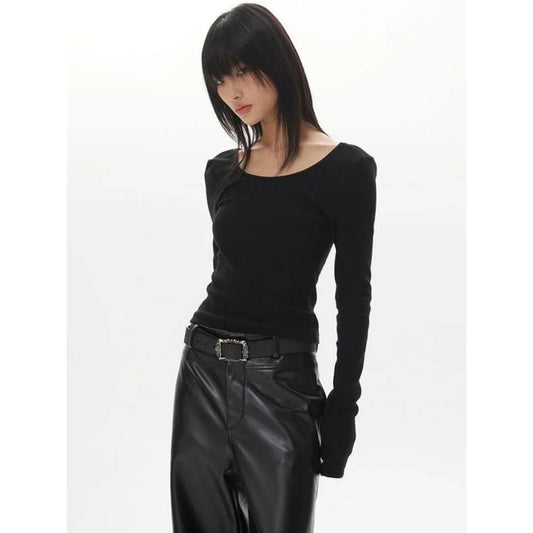 A chic backless long sleeve slim top for women in a solid pattern, perfect for casual and formal occasions.