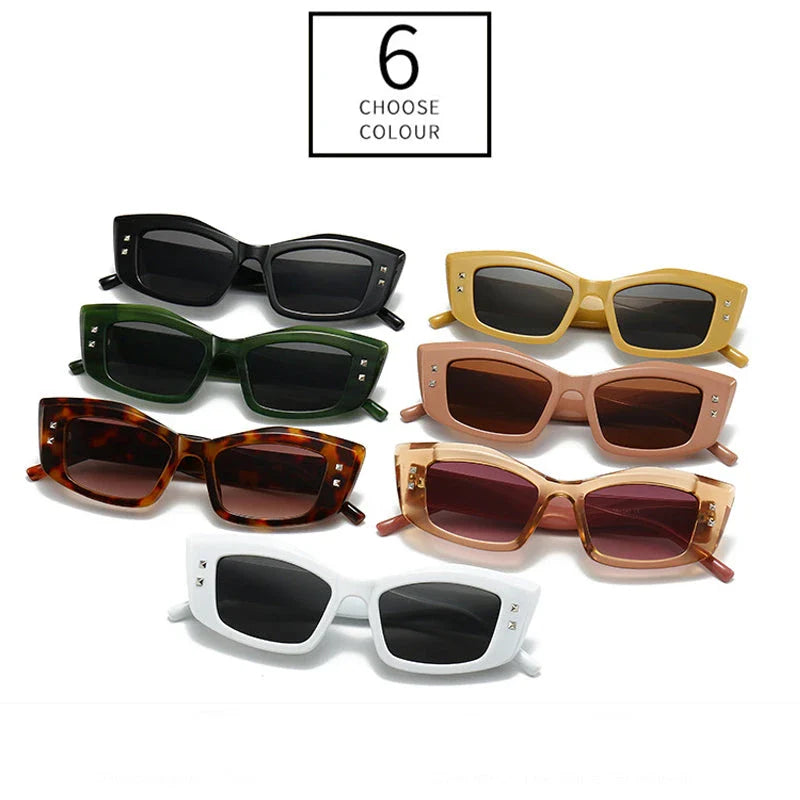 Retro cat eye sunglasses with rivet details in a bold, square frame for a fashionable and unique look