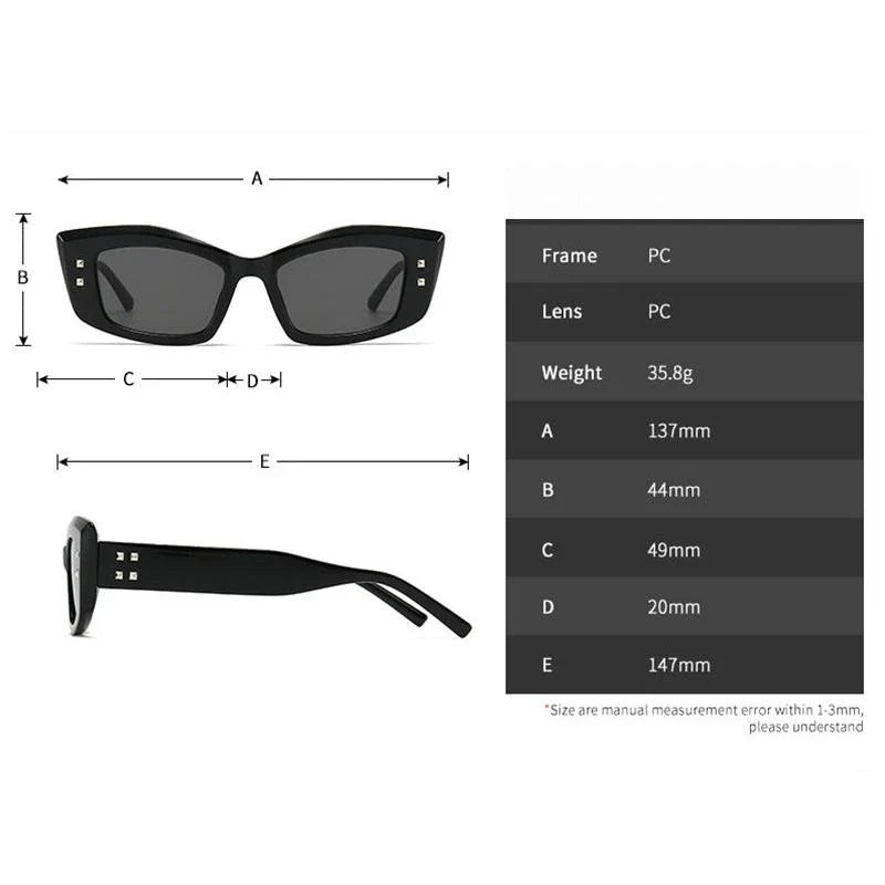 Retro cat eye sunglasses with rivet details in a bold, square frame for a fashionable and unique look