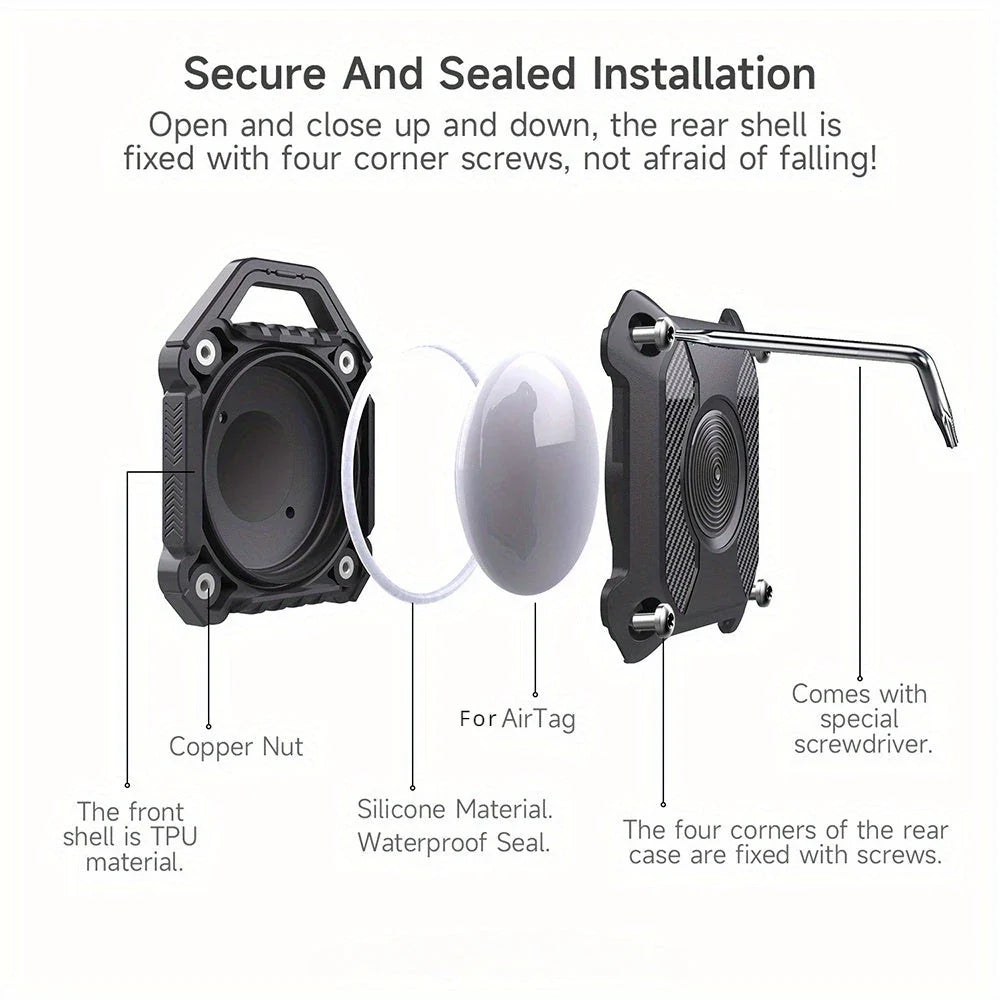 Purple waterproof Airtag case with keychain attachment and scratch-resistant cover