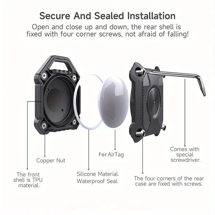 Purple waterproof Airtag case with keychain attachment and scratch-resistant cover