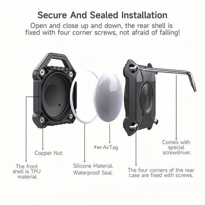 Purple waterproof Airtag case with keychain attachment and scratch-resistant cover