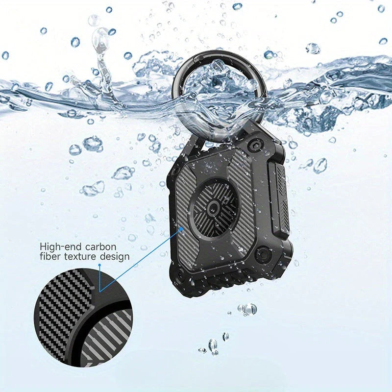 Purple waterproof Airtag case with keychain attachment and scratch-resistant cover
