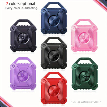 Purple waterproof Airtag case with keychain attachment and scratch-resistant cover