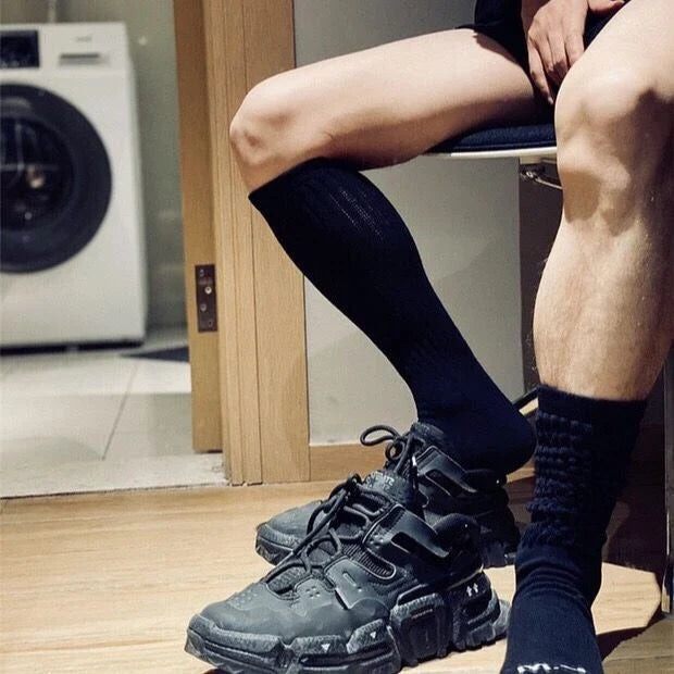 Men's high solid color breathable sweat-absorbing terry long socks in various colors