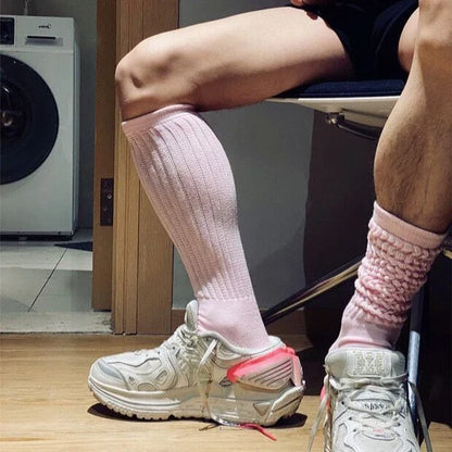 Men's high solid color breathable sweat-absorbing terry long socks in various colors