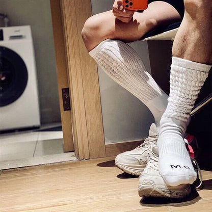 Men's high solid color breathable sweat-absorbing terry long socks in various colors