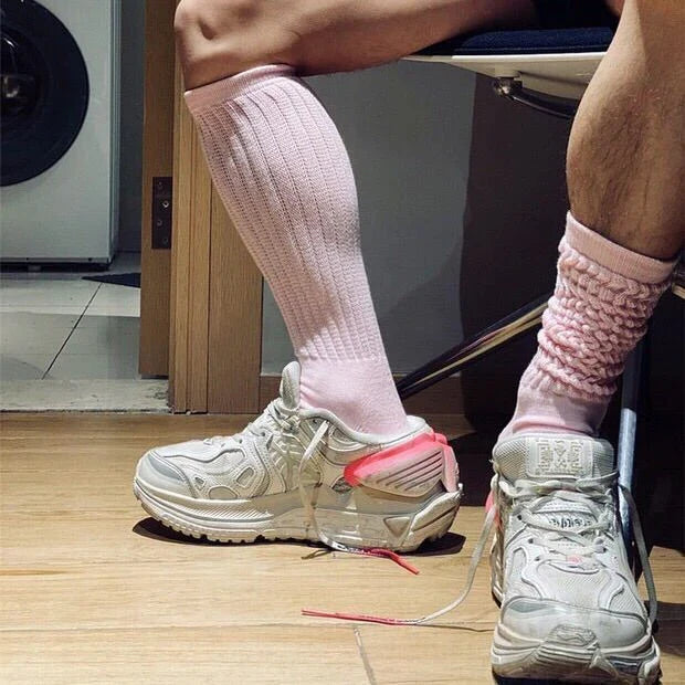 Men's high solid color breathable sweat-absorbing terry long socks in various colors