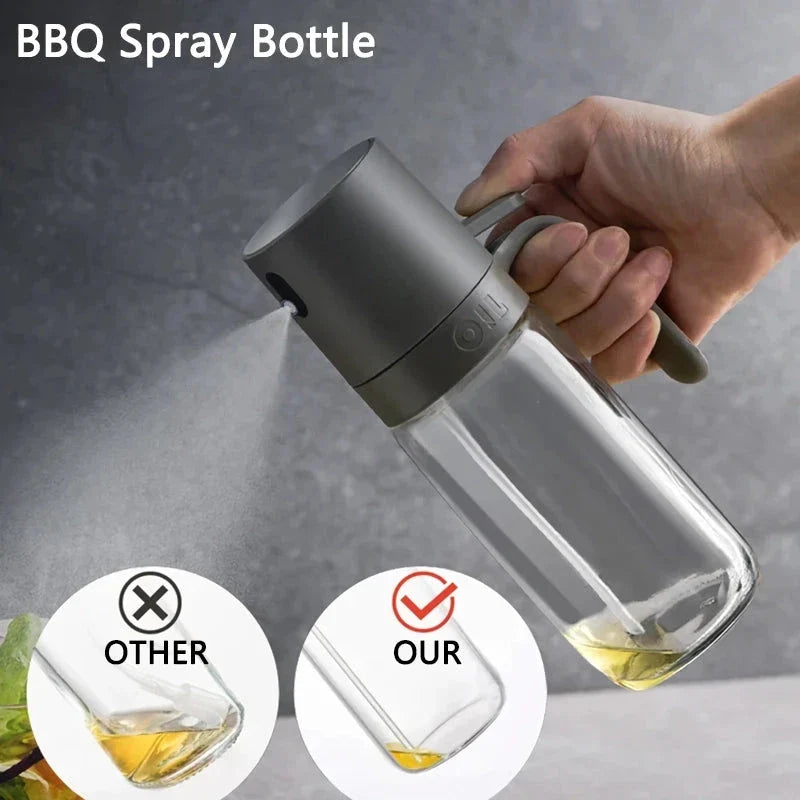250ml high borosilicate glass oil spray bottle with ergonomic handle and misting nozzle for precise oil application in cooking