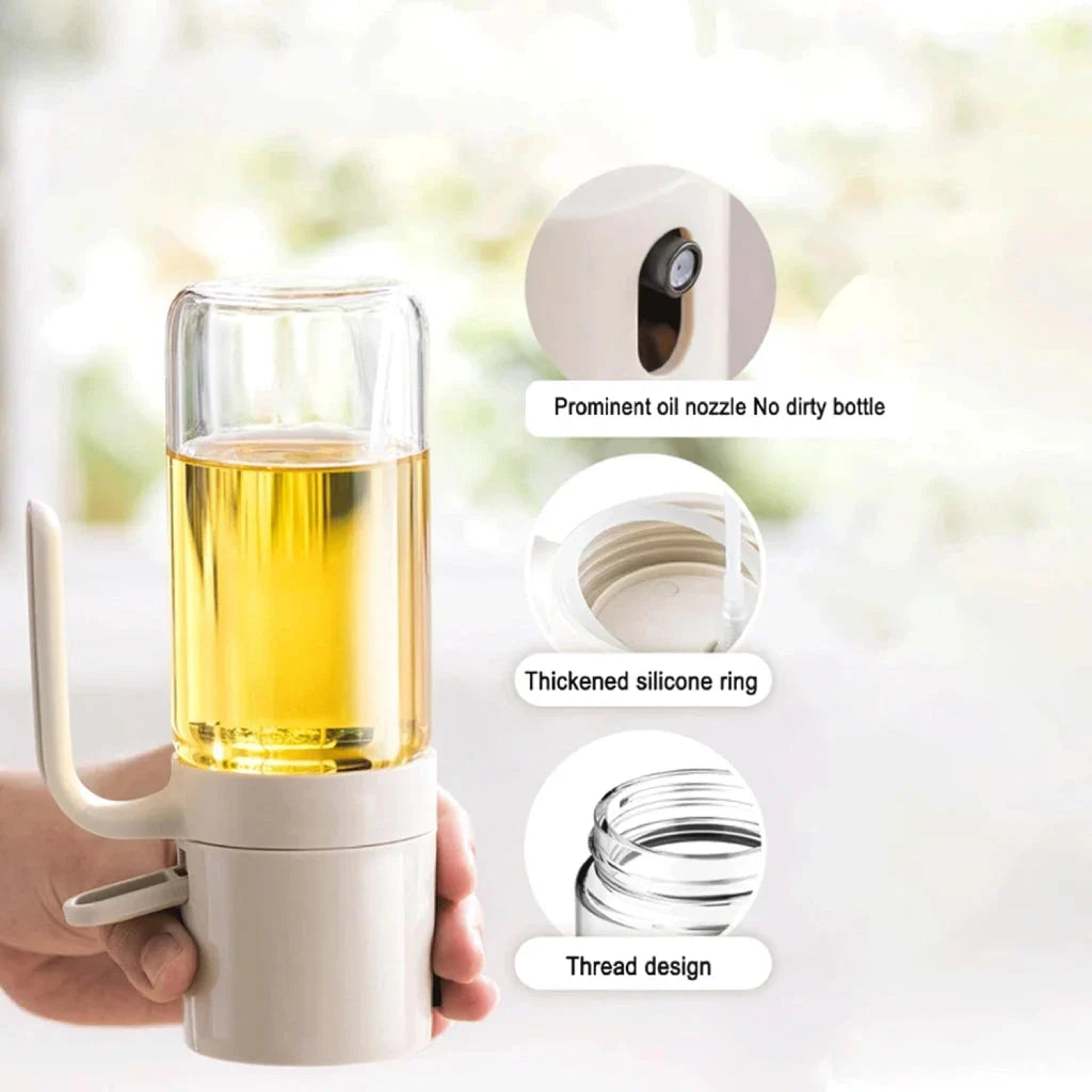 250ml high borosilicate glass oil spray bottle with ergonomic handle and misting nozzle for precise oil application in cooking