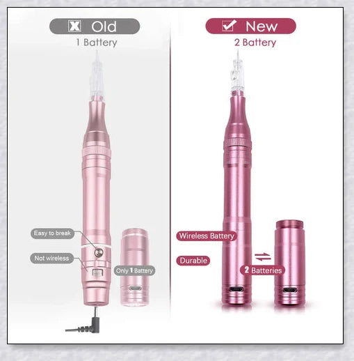 Professional wireless permanent makeup machine pen in various colors, including rose gold, black, blue, yellow, red, silver, and brown
