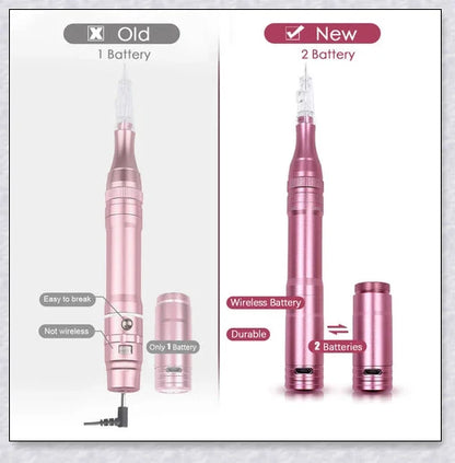 Professional wireless permanent makeup machine pen in various colors, including rose gold, black, blue, yellow, red, silver, and brown