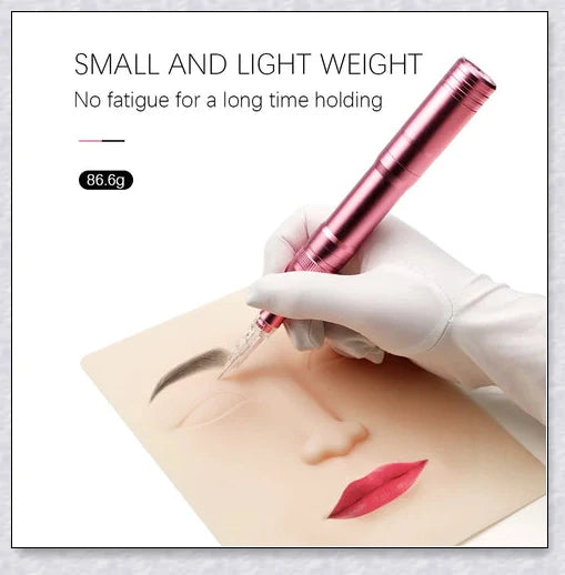 Professional wireless permanent makeup machine pen in various colors, including rose gold, black, blue, yellow, red, silver, and brown