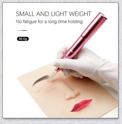Professional wireless permanent makeup machine pen in various colors, including rose gold, black, blue, yellow, red, silver, and brown