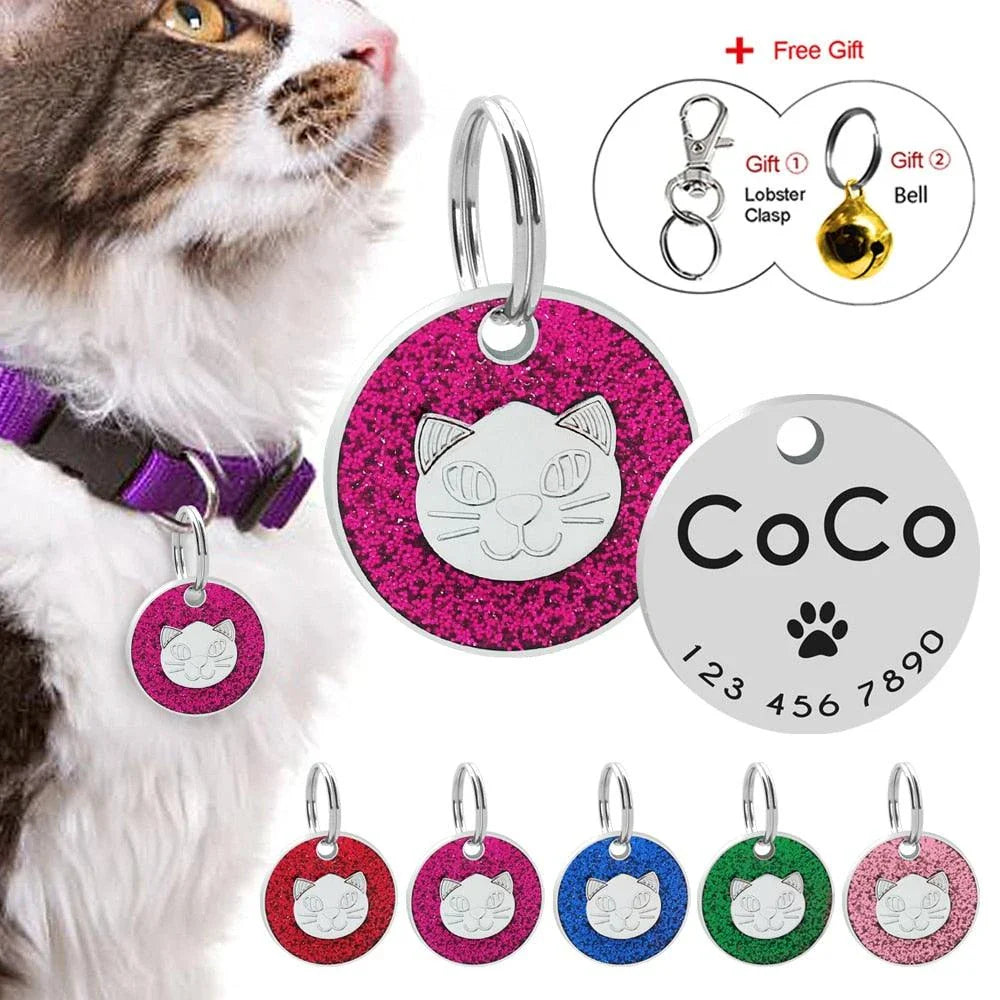 Personalized Glitter ID Tag for Texting - Customizable stainless steel accessory with engraved text and glittering finish