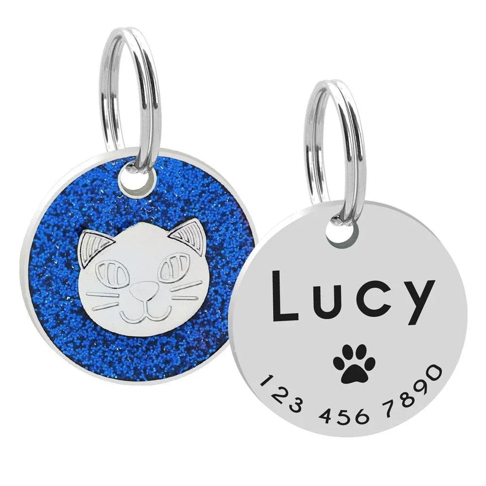 Personalized Glitter ID Tag for Texting - Customizable stainless steel accessory with engraved text and glittering finish