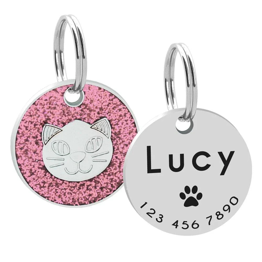 Personalized Glitter ID Tag for Texting - Customizable stainless steel accessory with engraved text and glittering finish