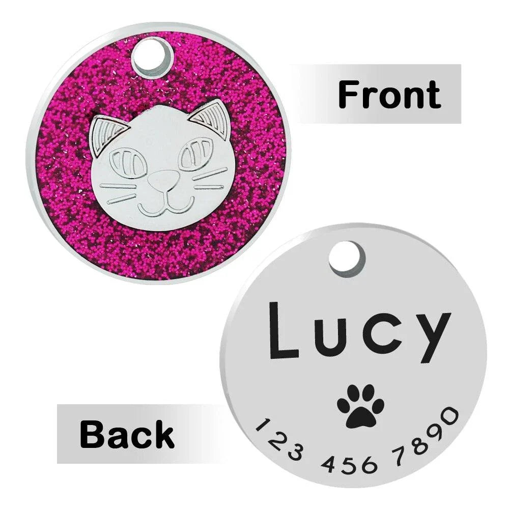 Personalized Glitter ID Tag for Texting - Customizable stainless steel accessory with engraved text and glittering finish