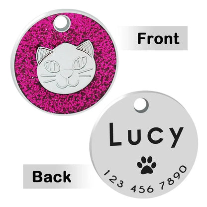 Personalized Glitter ID Tag for Texting - Customizable stainless steel accessory with engraved text and glittering finish