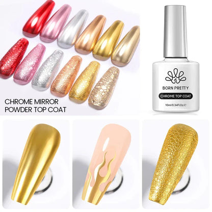 Premium chrome-mirror gel top coat for glossy, reflective nail shine