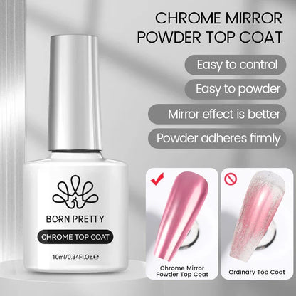 Premium chrome-mirror gel top coat for glossy, reflective nail shine