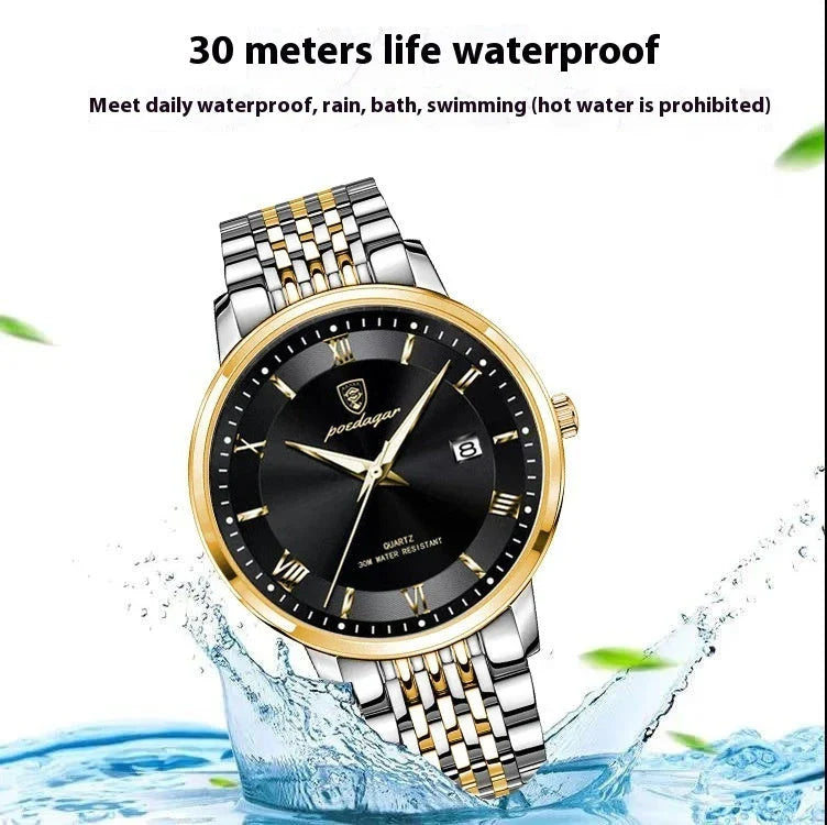 Trendha Men's Waterproof Luminous Calendar Quartz Watch with stainless steel case and scratch-resistant mineral crystal face