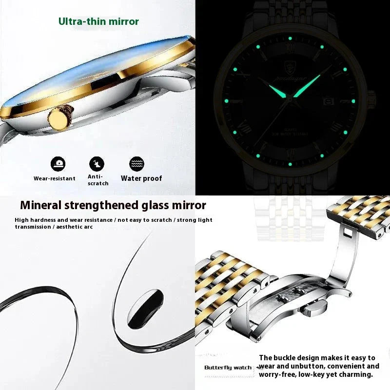 Trendha Men's Waterproof Luminous Calendar Quartz Watch with stainless steel case and scratch-resistant mineral crystal face