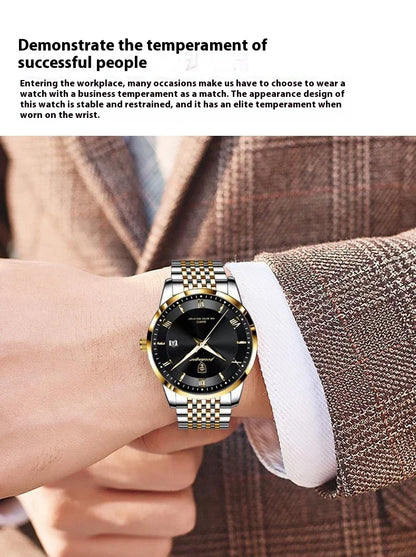 Trendha Men's Waterproof Luminous Calendar Quartz Watch with stainless steel case and scratch-resistant mineral crystal face