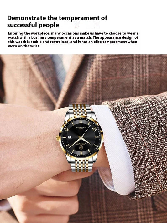 Trendha Men's Waterproof Luminous Calendar Quartz Watch with stainless steel case and scratch-resistant mineral crystal face