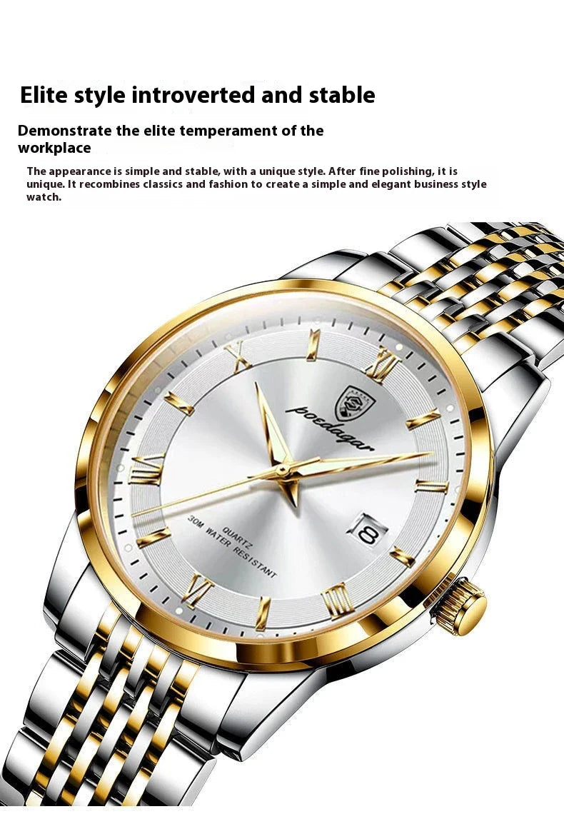 Trendha Men's Waterproof Luminous Calendar Quartz Watch with stainless steel case and scratch-resistant mineral crystal face