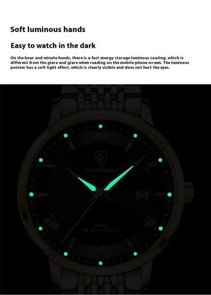 Trendha Men's Waterproof Luminous Calendar Quartz Watch with stainless steel case and scratch-resistant mineral crystal face
