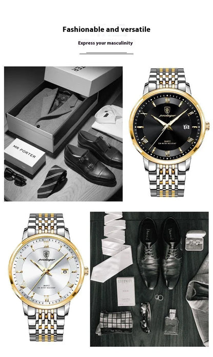 Trendha Men's Waterproof Luminous Calendar Quartz Watch with stainless steel case and scratch-resistant mineral crystal face