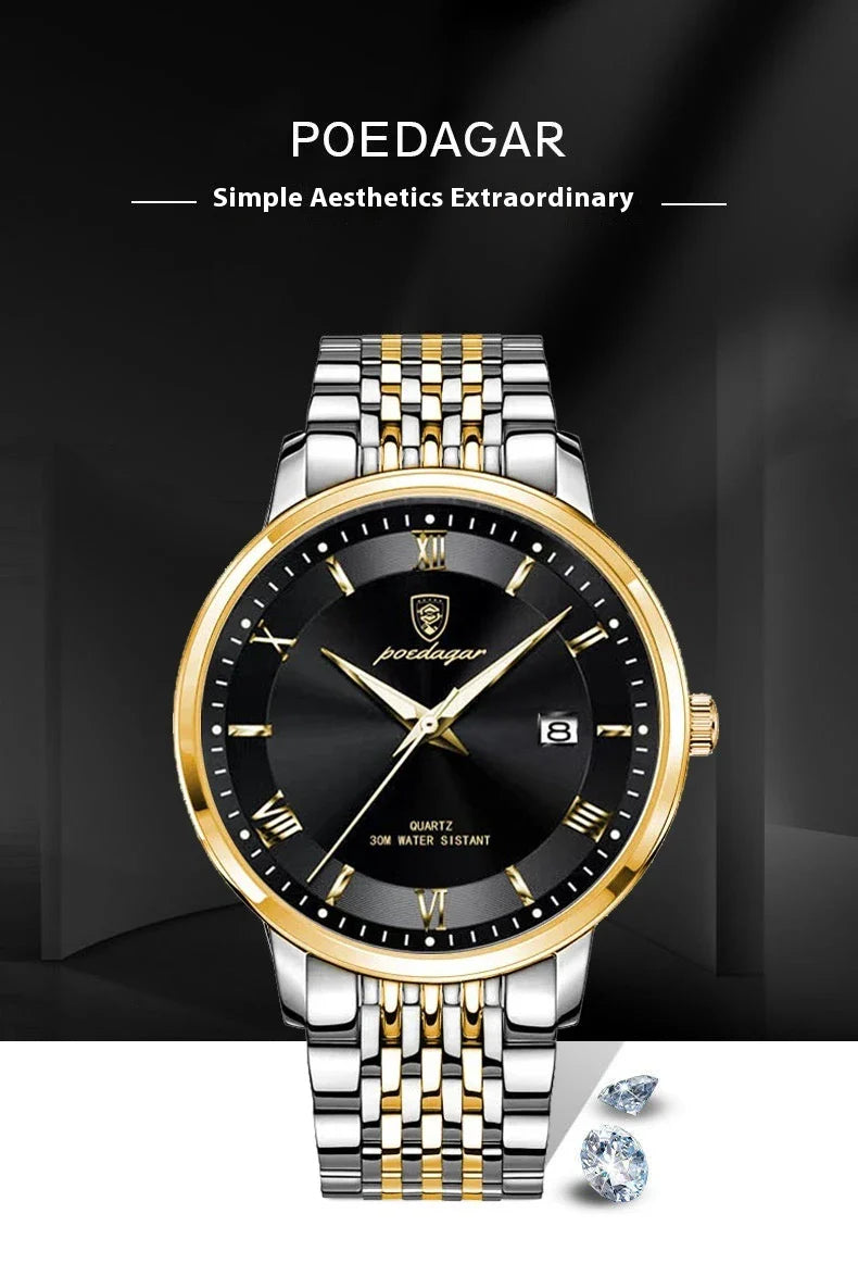 Trendha Men's Waterproof Luminous Calendar Quartz Watch with stainless steel case and scratch-resistant mineral crystal face