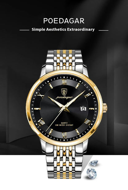 Trendha Men's Waterproof Luminous Calendar Quartz Watch with stainless steel case and scratch-resistant mineral crystal face